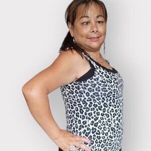 ARIANNE WOMENS EXTRA LARGE THIN STRAP ANIMAL PRINT LACE NECK TANK TOP